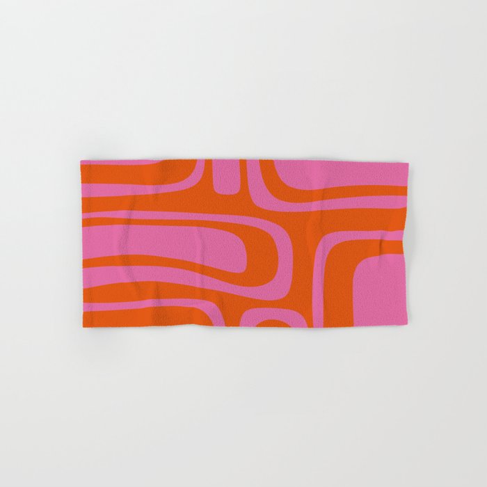 Palm Springs Retro Abstract Pattern in Bright Pink and Orange Red Bath Towel Gallery Image 1