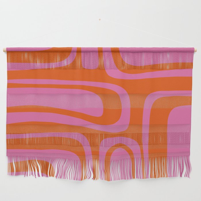 Palm Springs Retro Abstract Pattern in Bright Pink and Orange Red Wall Hanging Gallery Image 1