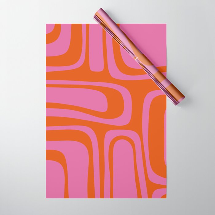 Palm Springs Retro Abstract Pattern in Bright Pink and Orange Red Wrapping Paper Gallery Image 1