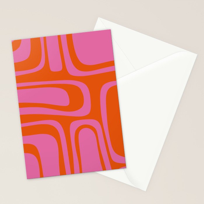 Palm Springs Retro Abstract Pattern in Bright Pink and Orange Red Stationery Card Gallery Image 2