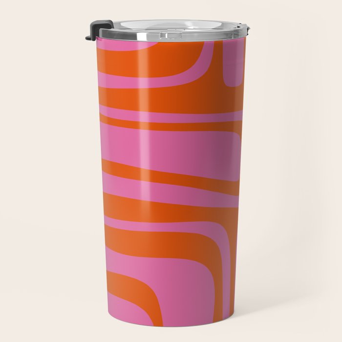 Palm Springs Retro Abstract Pattern in Bright Pink and Orange Red Travel Mug Gallery Image 3