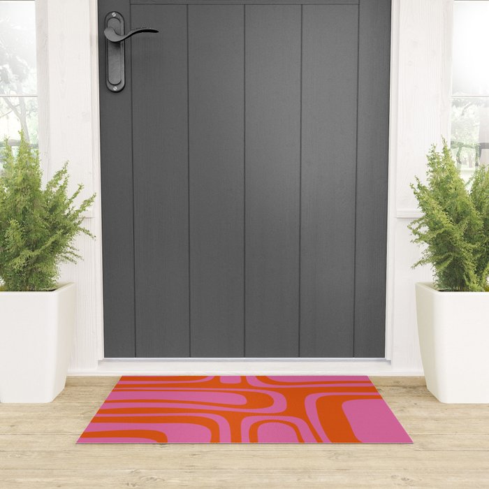 Palm Springs Retro Abstract Pattern in Bright Pink and Orange Red Welcome Mat Gallery Image 3