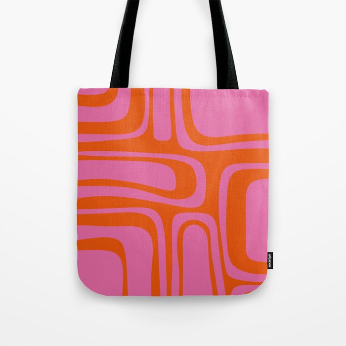 Palm Springs Retro Abstract Pattern in Bright Pink and Orange Red Tote Bag Gallery Image 1