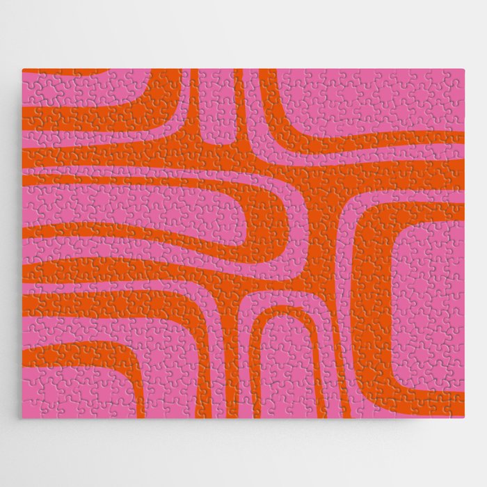 Palm Springs Retro Abstract Pattern in Bright Pink and Orange Red Jigsaw Puzzle Gallery Image 1