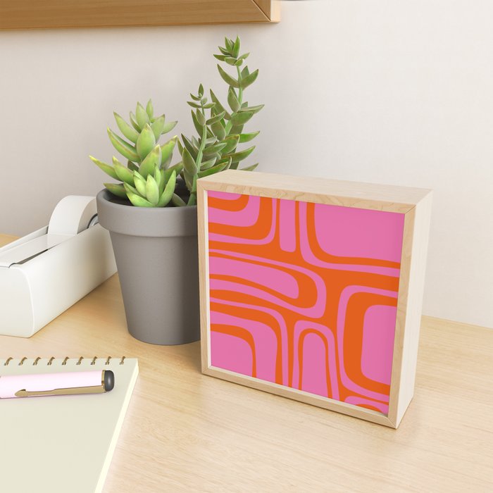 Palm Springs Retro Abstract Pattern in Bright Pink and Orange Red Mini Art Print Gallery Image 2