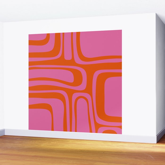 Palm Springs Retro Abstract Pattern in Bright Pink and Orange Red Wall Mural Gallery Image 2