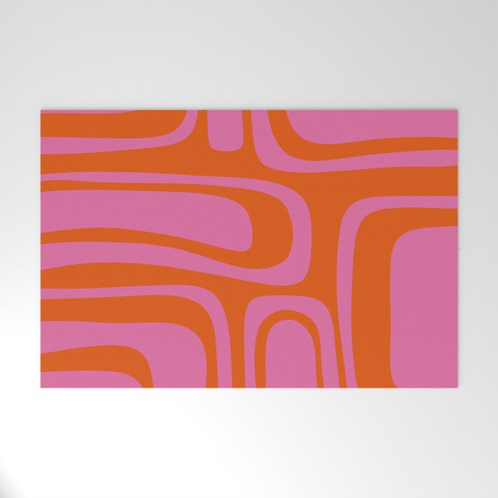 Palm Springs Retro Abstract Pattern in Bright Pink and Orange Red Welcome Mat Gallery Image 1