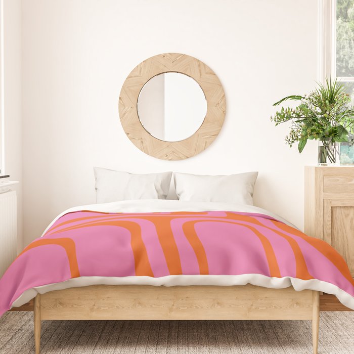 Palm Springs Retro Abstract Pattern in Bright Pink and Orange Red Duvet Cover Gallery Image 3