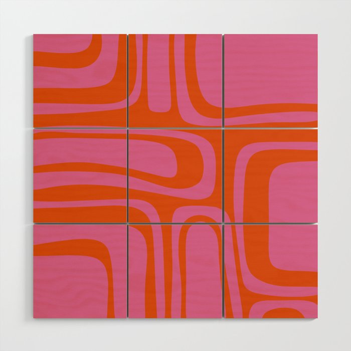 Palm Springs Retro Abstract Pattern in Bright Pink and Orange Red Wood Wall Art Gallery Image 1