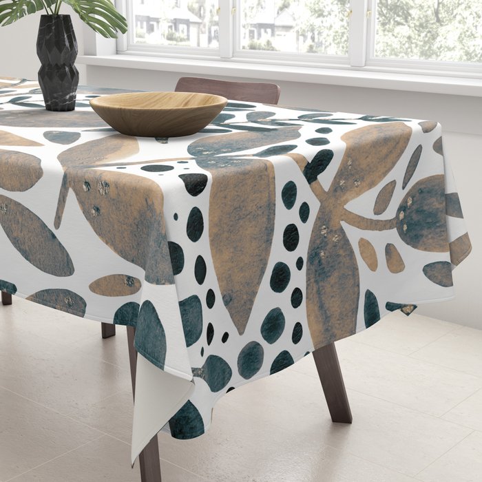 Watercolor branches and leaves - neutral Tablecloth Gallery Image 3