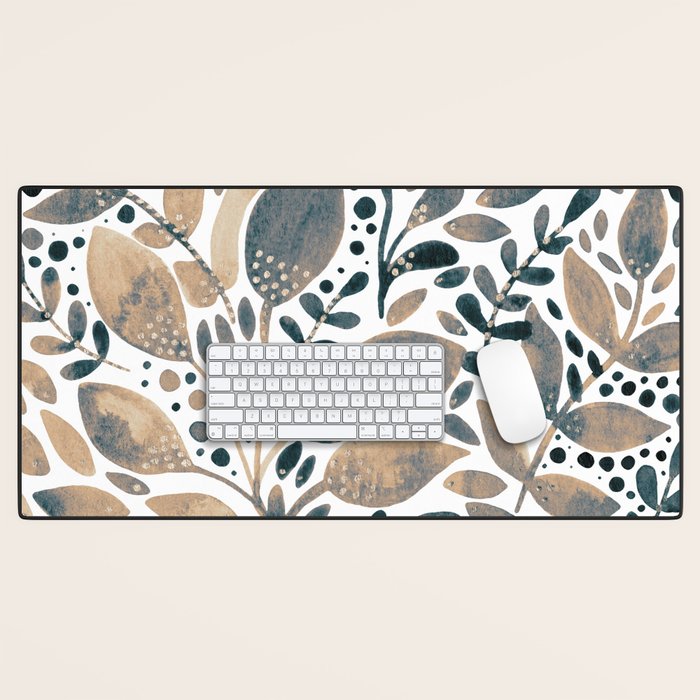 Watercolor branches and leaves - neutral Desk Mat Gallery Image 1