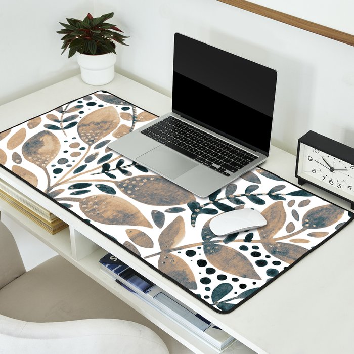Watercolor branches and leaves - neutral Desk Mat Gallery Image 2