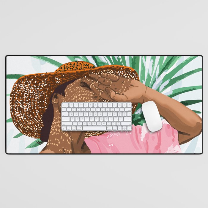 Sunshine in My Soul | Black Woman Tropical Travel | Modern Boho Palm Summer Vacation Fashion Desk Mat Gallery Image 1