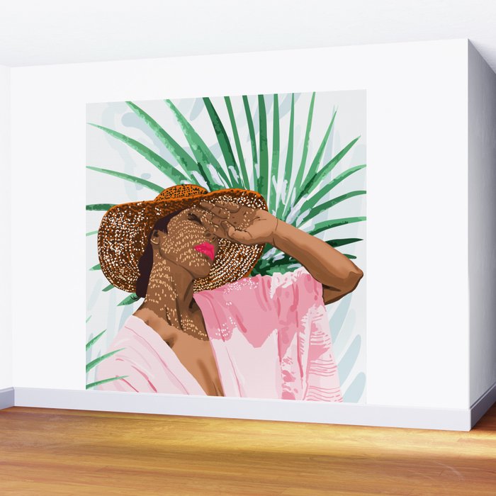 Sunshine in My Soul | Black Woman Tropical Travel | Modern Boho Palm Summer Vacation Fashion Wall Mural Gallery Image 2