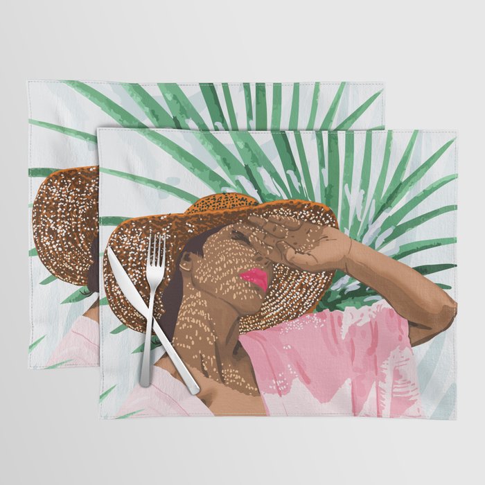 Sunshine in My Soul | Black Woman Tropical Travel | Modern Boho Palm Summer Vacation Fashion Placemat Gallery Image 1
