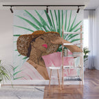 Sunshine in My Soul | Black Woman Tropical Travel | Modern Boho Palm Summer Vacation Fashion Wall Mural Gallery Image 1