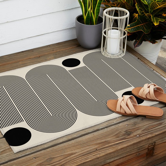 Abstraction_LINE_BLACK_DOT_VISUAL_ART_Minimlism_001A Outdoor Rug Gallery Image 2