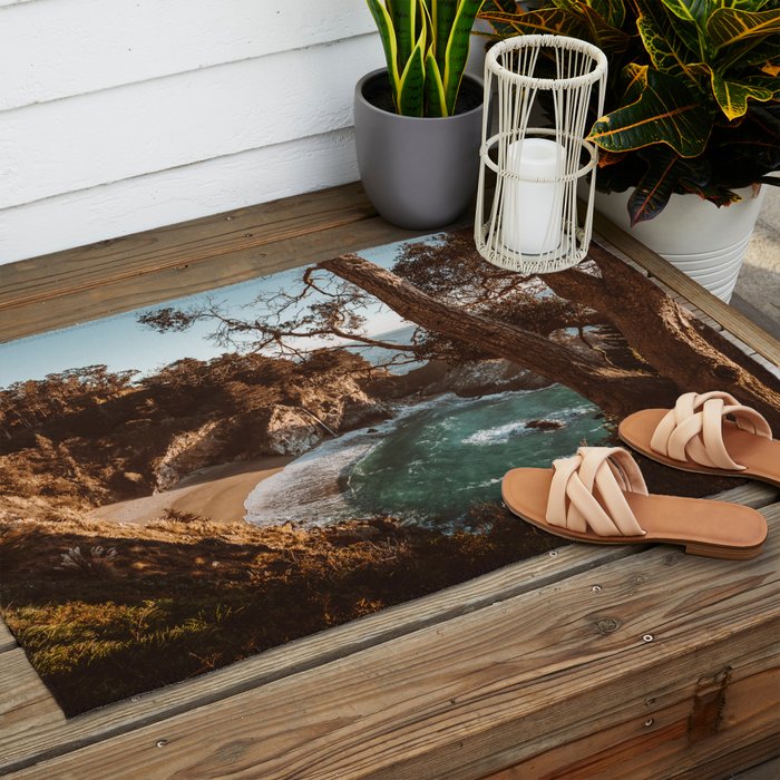 Big Sur Sunset at McWay Falls Outdoor Rug Gallery Image 2