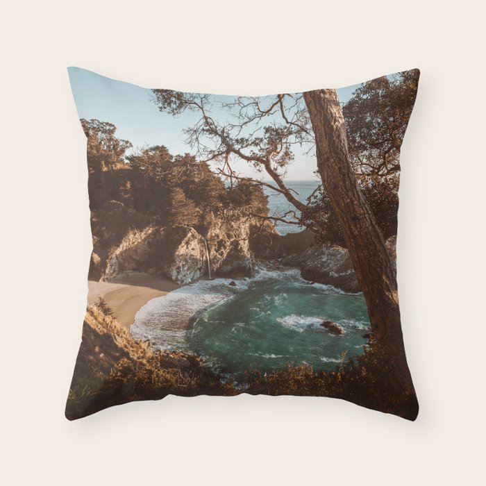 Big Sur Sunset at McWay Falls Throw Pillow Gallery Image 6
