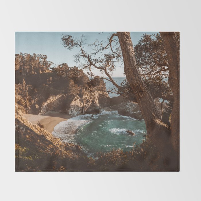 Big Sur Sunset at McWay Falls Throw Blanket Gallery Image 2