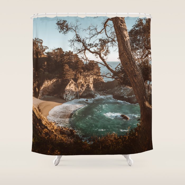 Big Sur Sunset at McWay Falls Shower Curtain Gallery Image 1