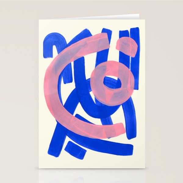 Tribal Pink Blue Fun Colorful Mid Century Modern Abstract Painting Shapes Pattern Stationery Card Gallery Image 1