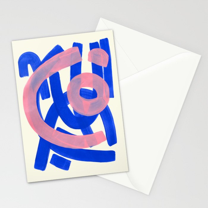 Tribal Pink Blue Fun Colorful Mid Century Modern Abstract Painting Shapes Pattern Stationery Card Gallery Image 2