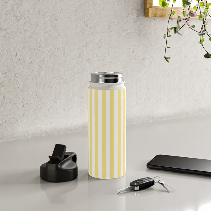 Modern geometrical baby yellow white stripes pattern Water Bottle Gallery Image 5