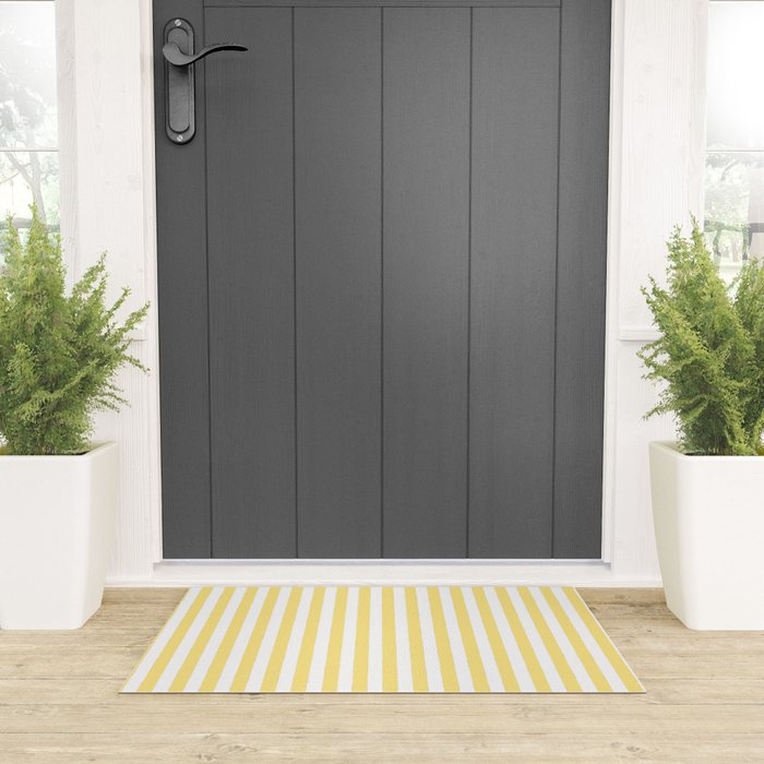 Modern geometrical baby yellow white stripes pattern Welcome Mat Gallery Image 3