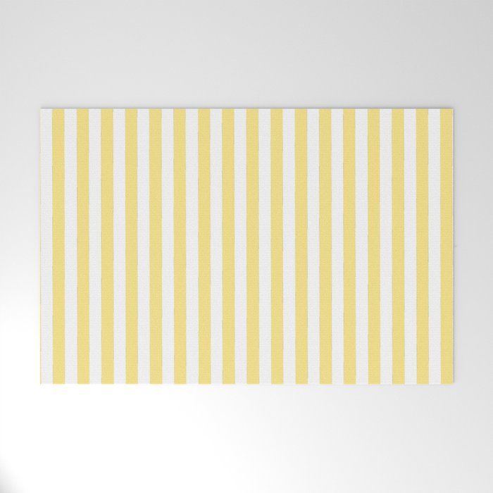 Modern geometrical baby yellow white stripes pattern Welcome Mat Gallery Image 1