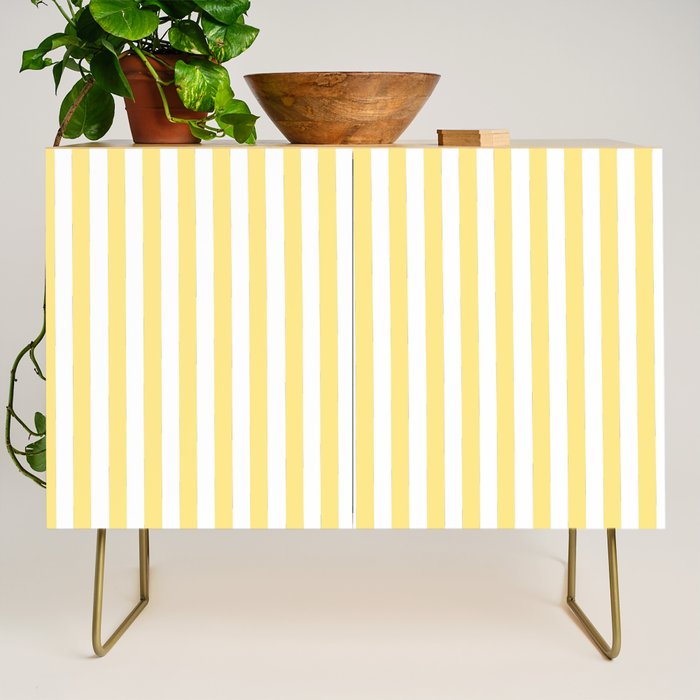 Modern geometrical baby yellow white stripes pattern Credenza Gallery Image 1