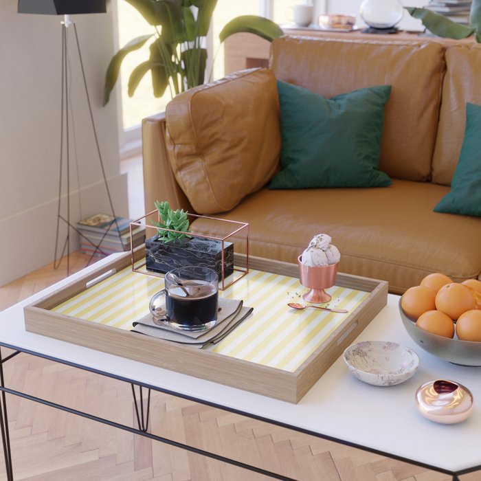 Modern geometrical baby yellow white stripes pattern Serving Tray Gallery Image 2