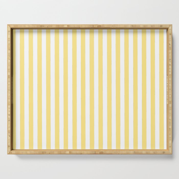 Modern geometrical baby yellow white stripes pattern Serving Tray Gallery Image 1