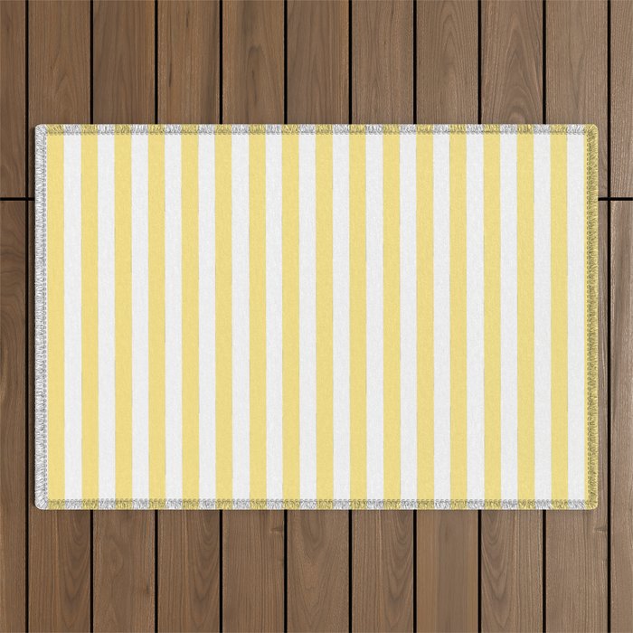 Modern geometrical baby yellow white stripes pattern Outdoor Rug Gallery Image 1