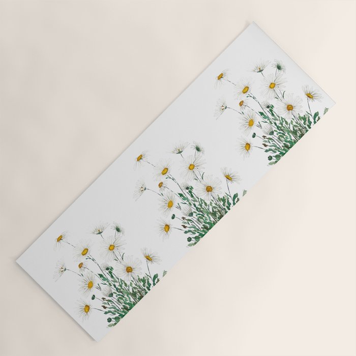 white Margaret daisy watercolor Yoga Mat Gallery Image 1