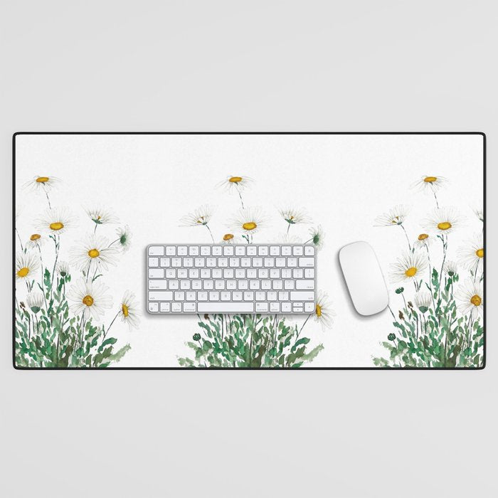 white Margaret daisy watercolor Desk Mat Gallery Image 1