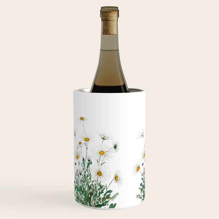 white Margaret daisy watercolor Wine Chiller Gallery Image 2