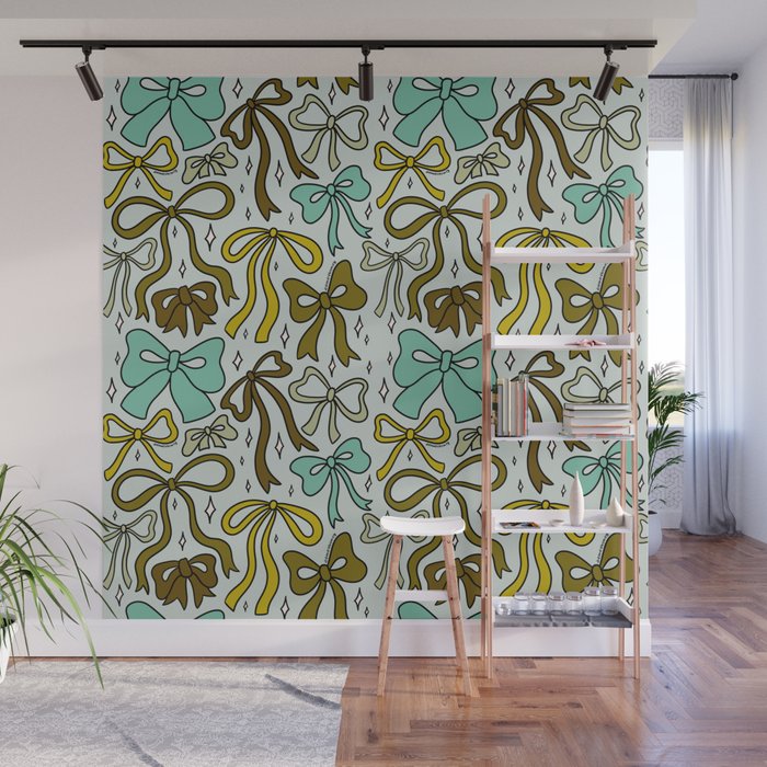 Blue Bow Print Wall Mural Gallery Image 1