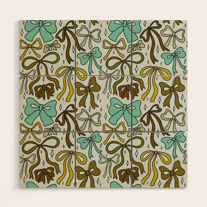 Blue Bow Print Wood Wall Art Gallery Image 1