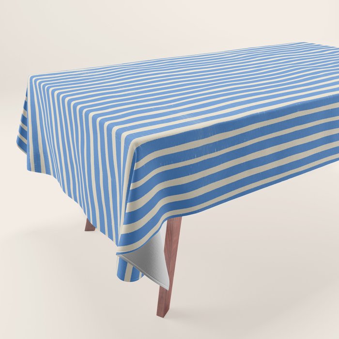 Nautical Blue White Stripes Hand Painted Coastal Pattern Tablecloth Gallery Image 1