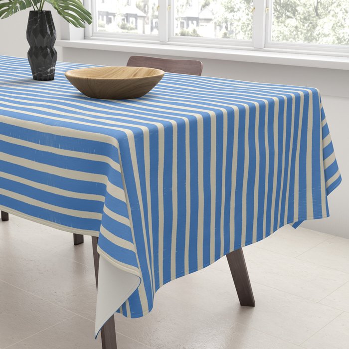 Nautical Blue White Stripes Hand Painted Coastal Pattern Tablecloth Gallery Image 3