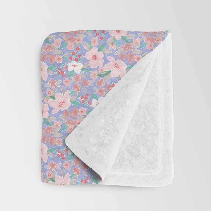 Marker Florals - Blue Coral Throw Blanket Gallery Image 3