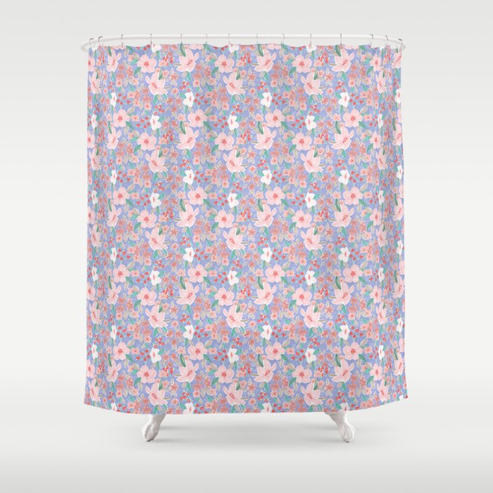 Marker Florals - Blue Coral Shower Curtain Gallery Image 1