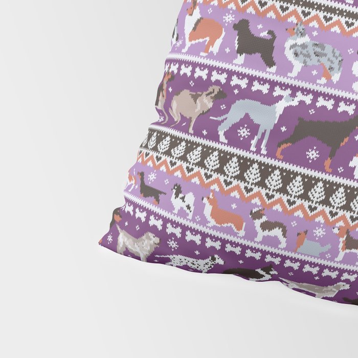 Fluffy and bright fair isle knitting doggie friends // seance purple and east side violet background brown orange white and grey dog breeds  Pillow Sham Gallery Image 4