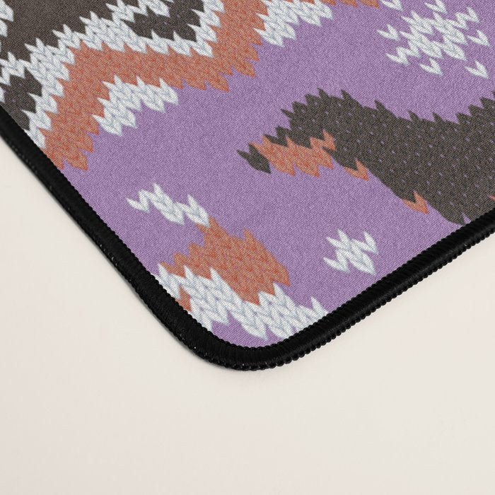 Fluffy and bright fair isle knitting doggie friends // seance purple and east side violet background brown orange white and grey dog breeds  Desk Mat Gallery Image 4
