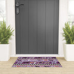 Fluffy and bright fair isle knitting doggie friends // seance purple and east side violet background brown orange white and grey dog breeds  Welcome Mat Gallery Image 3