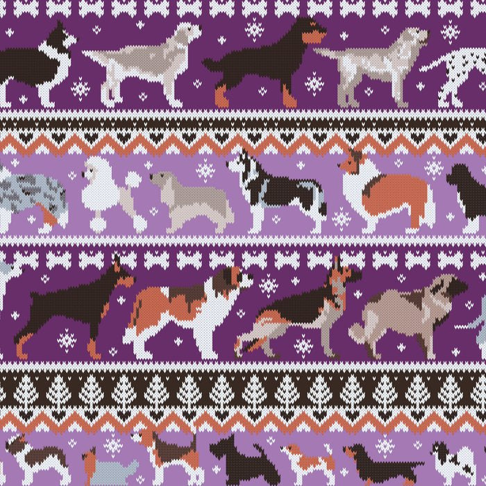 Fluffy and bright fair isle knitting doggie friends // seance purple and east side violet background brown orange white and grey dog breeds  Coffee Mug Gallery Image 2