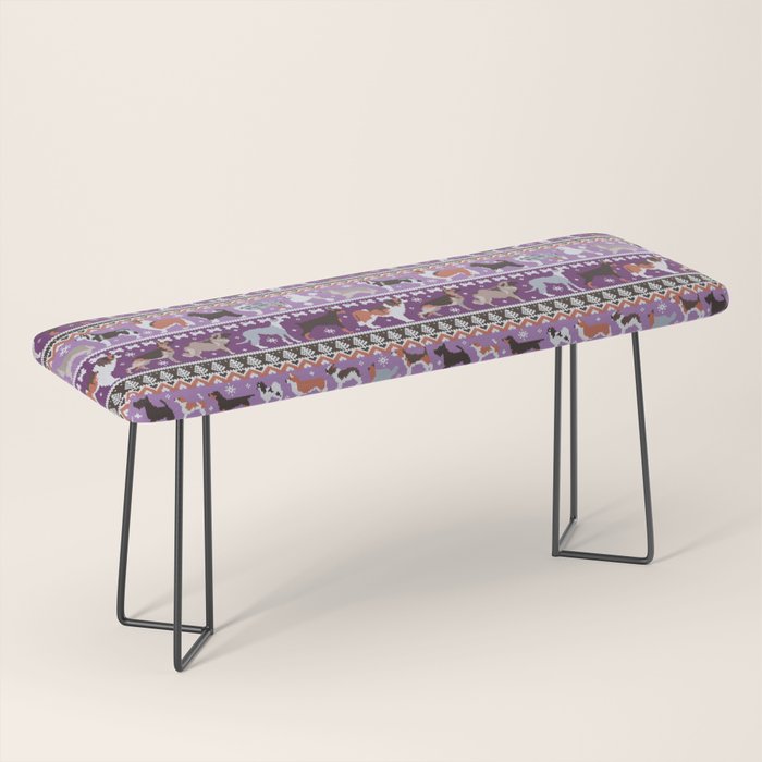 Fluffy and bright fair isle knitting doggie friends // seance purple and east side violet background brown orange white and grey dog breeds  Bench Gallery Image 1