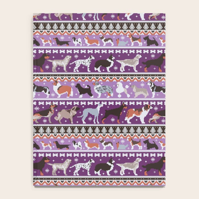 Fluffy and bright fair isle knitting doggie friends // seance purple and east side violet background brown orange white and grey dog breeds  Notebook Gallery Image 4
