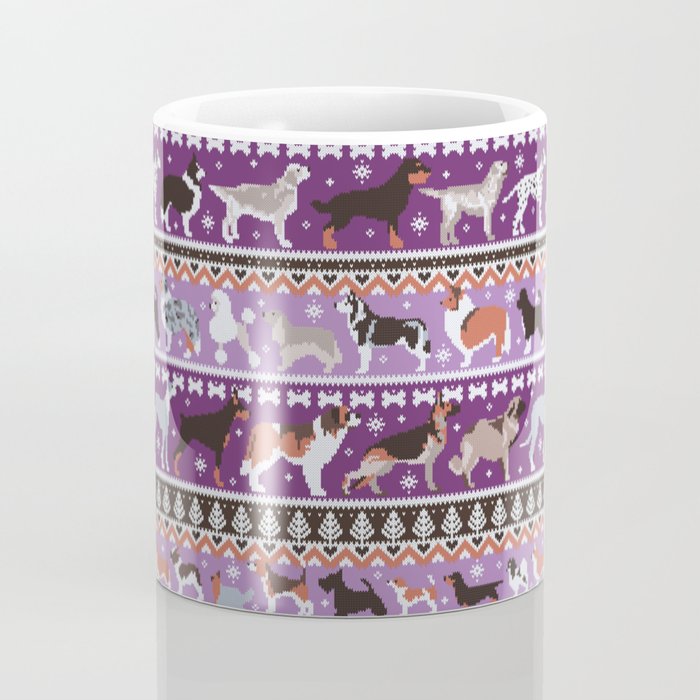 Fluffy and bright fair isle knitting doggie friends // seance purple and east side violet background brown orange white and grey dog breeds  Coffee Mug Gallery Image 4